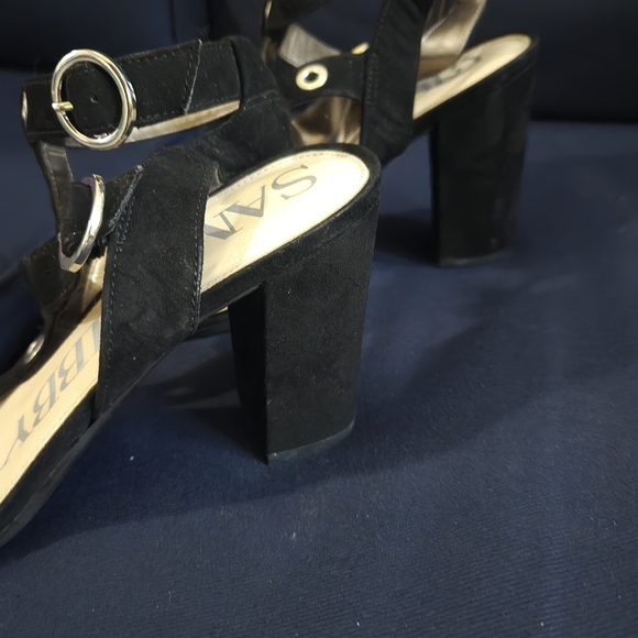 Sam & Libby Black Heeled Sandals w/ Metal Grommets - Picture 3 of 3